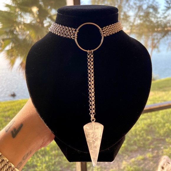 Crystal quartz necklace . Lariat Y shape crystal quartz pendulum choker boho gem - Picture 12 of 13